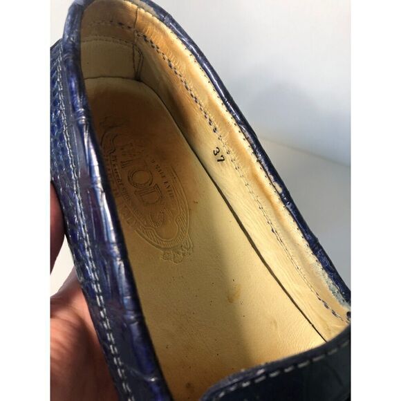 TOD'S Women's Gommino Croco Penny Driver Loafers EU37/US6.5 Blue - Picture 9 of 12